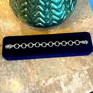 925 solid sterling silver large round link bracelet with diamond accents